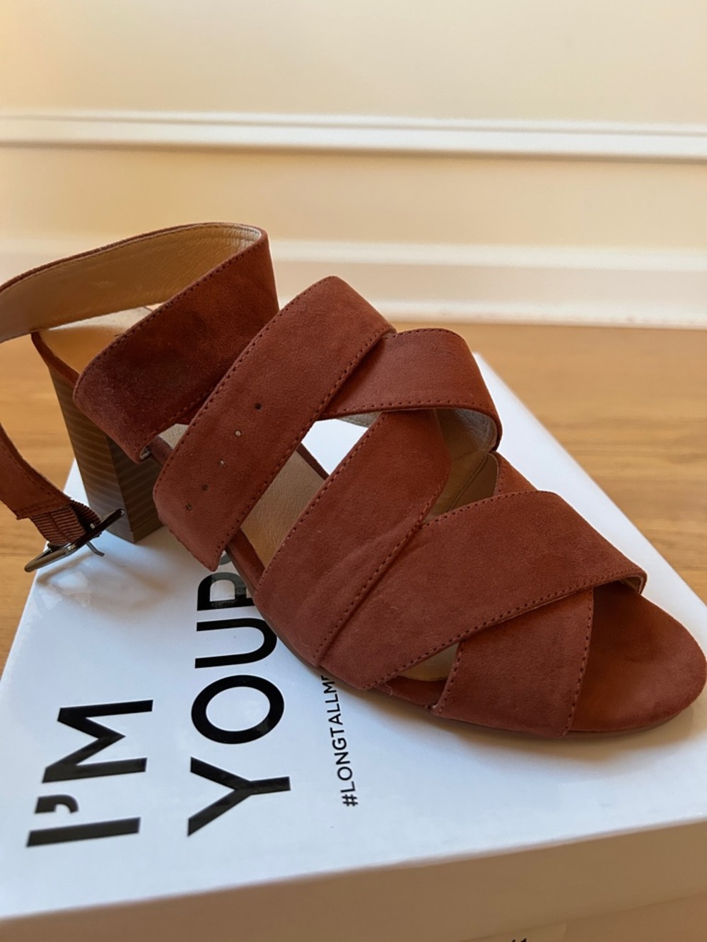 Long Tall Sally Rust Suede Crisscross Block Heel Sandal